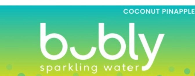 Bubly vending machine label design, coconut pineapple flavor with a bright gradient background.