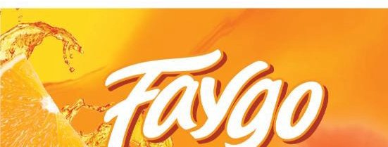 Faygo vending machine label design, orange with a splash graphic and the Faygo logo.