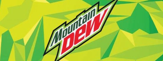 Mountain Dew vending machine label design, green with a geometric mountain graphic.