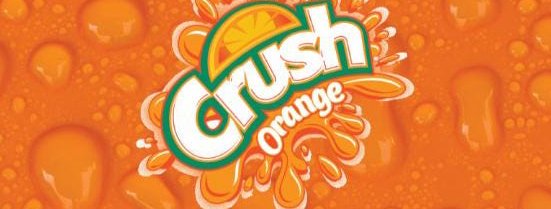 Crush vending machine label design, orange with a splash graphic and the Crush logo.