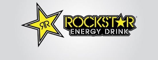 Rockstar Energy vending machine label design, black background with the yellow star logo.
