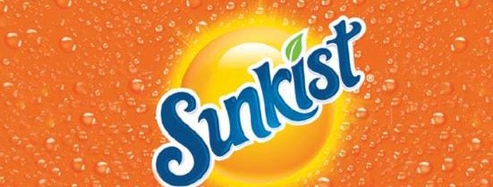 Sunkist vending machine label design, orange with the Sunkist sun logo.