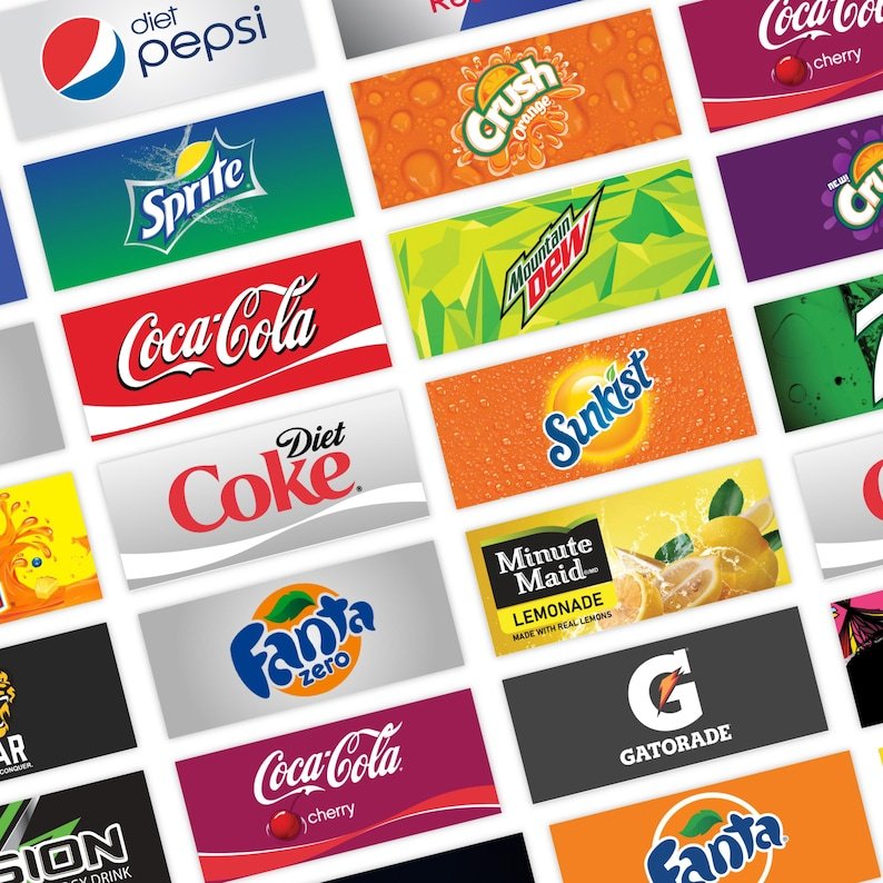 Close-up of printed drink labels.