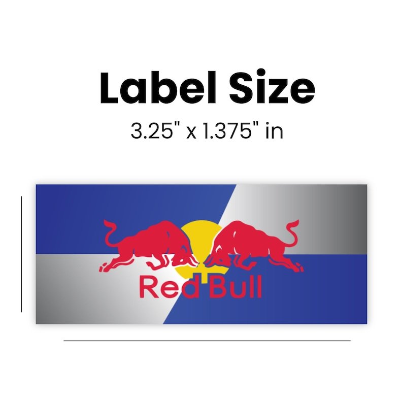 Example vending machine label shown at the standard 3.25 by 1.375 inch size.