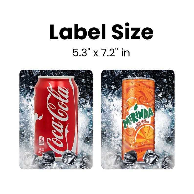 HVV vending machine label size reference, 5.3 by 7.2 inches.