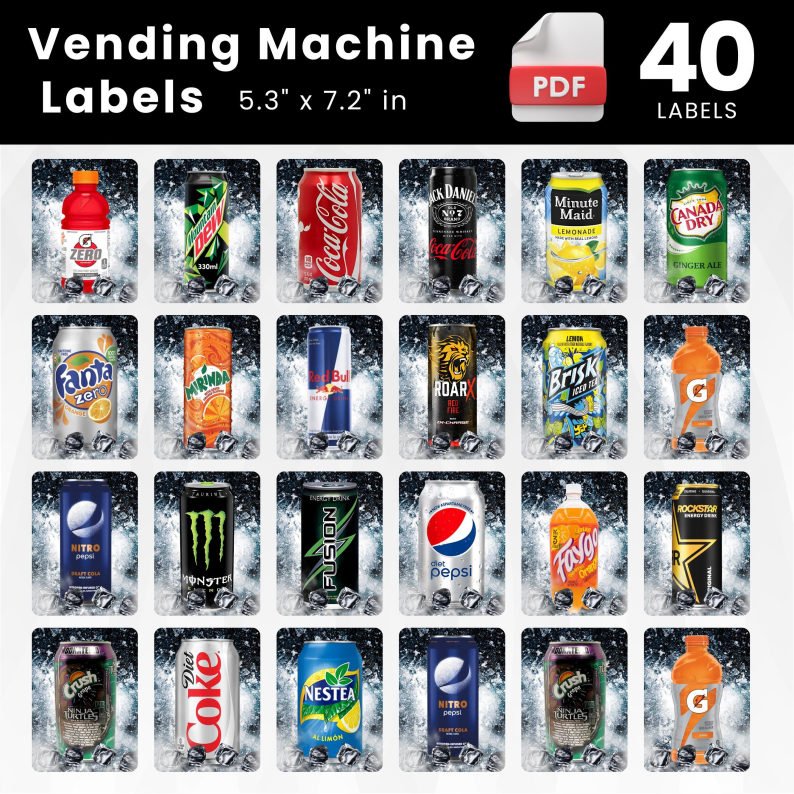 Sheet of 40 die-cut HVV-style vending machine labels.