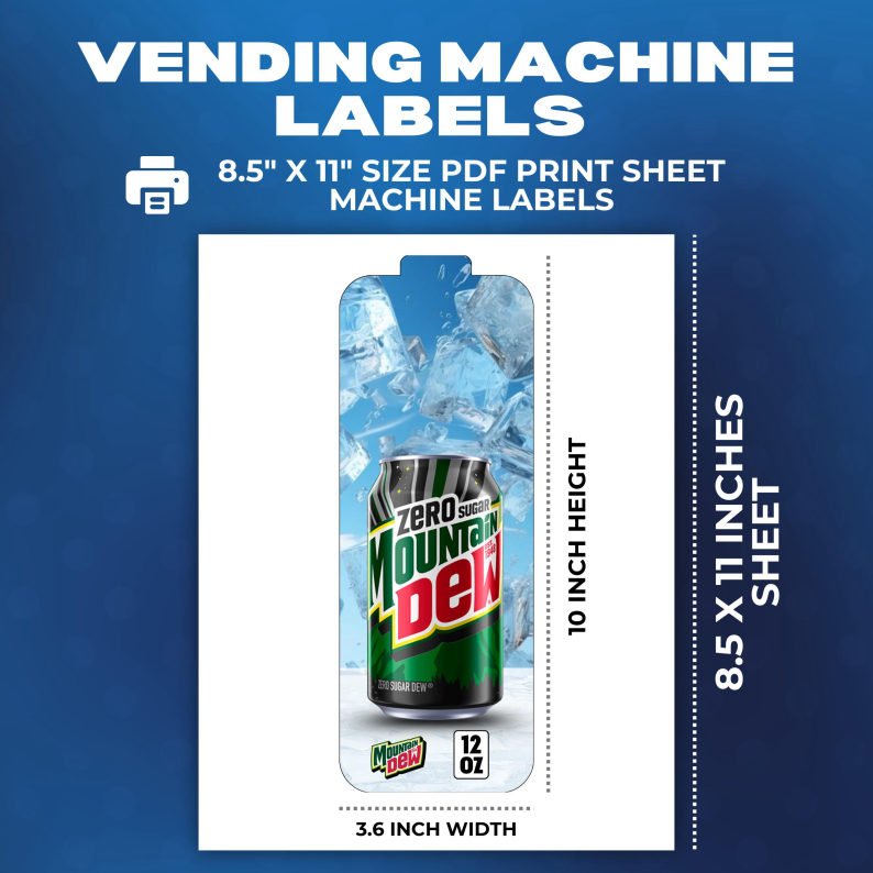 Royal Vendors Chameleon label size reference, 3.6 by 10 inches on an 8.5 by 11 inch sheet.