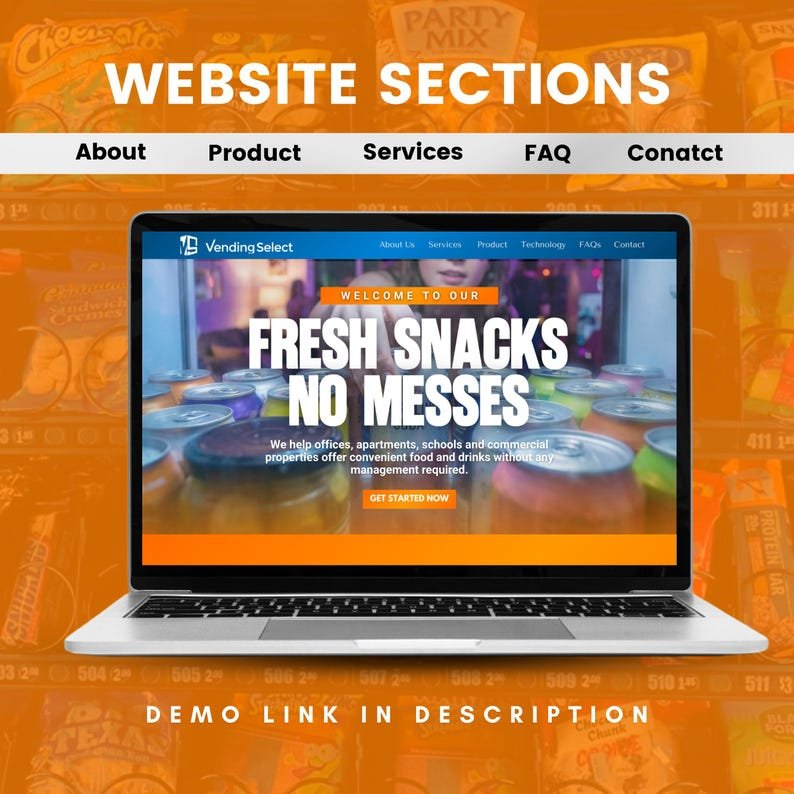 Vending machine business website template products section.