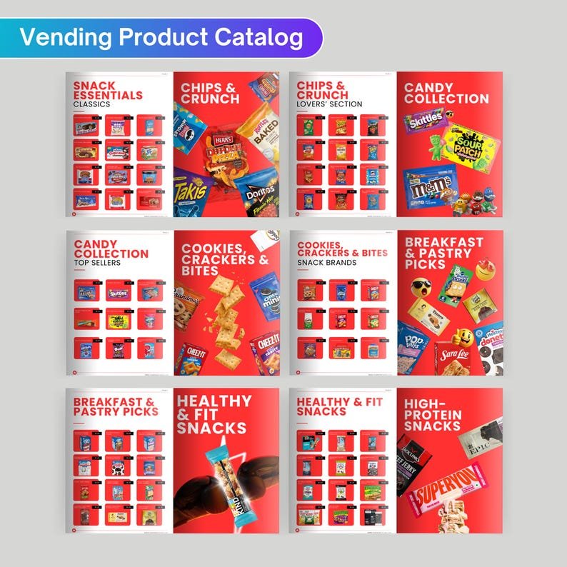 Tri-fold vending machine brochure page detail.