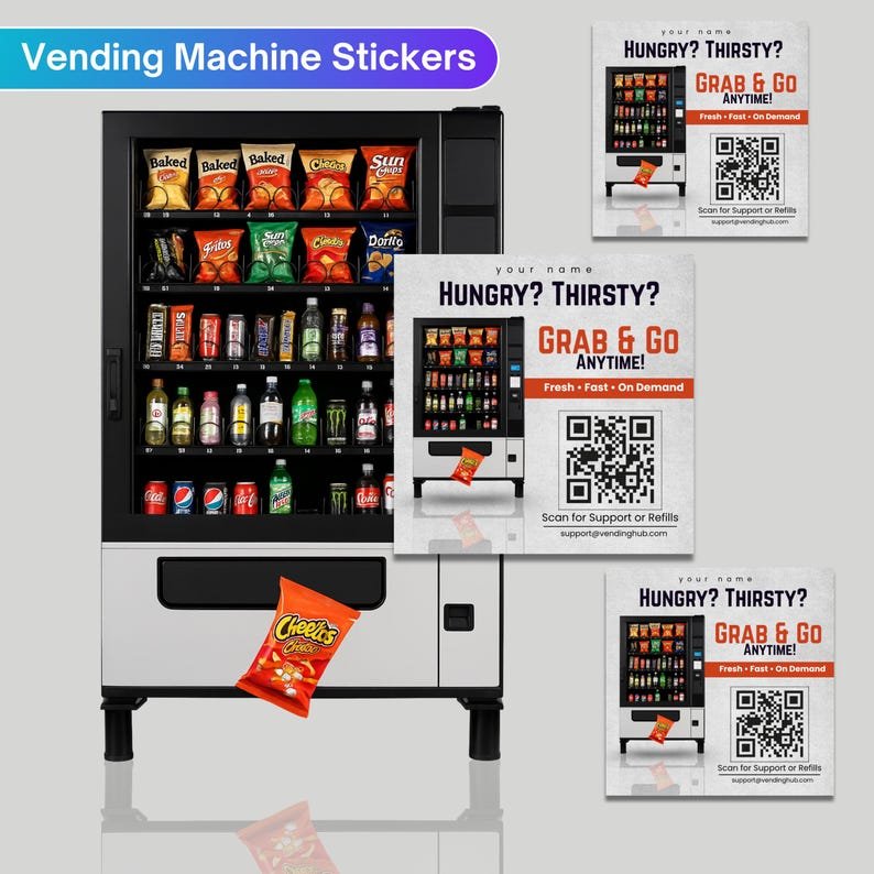Vending business card design with QR code.