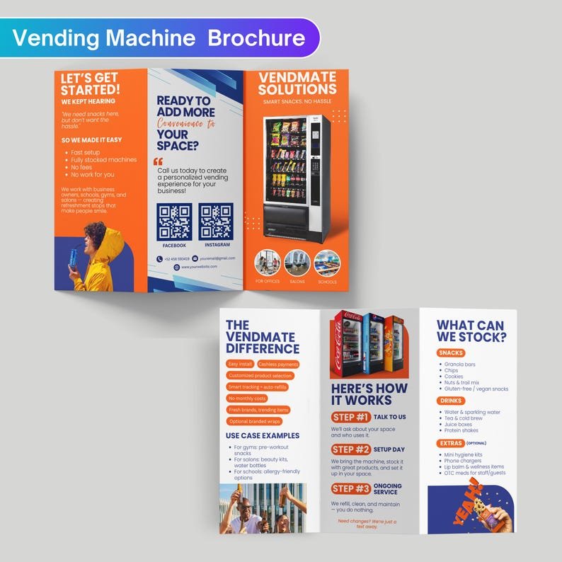 Vending machine product catalog page layout.